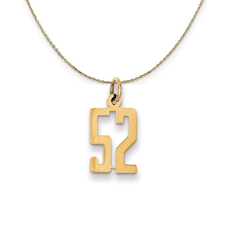 14k Yellow Gold, Alumni Small Elongated Number 52 Necklace - 16 Inch